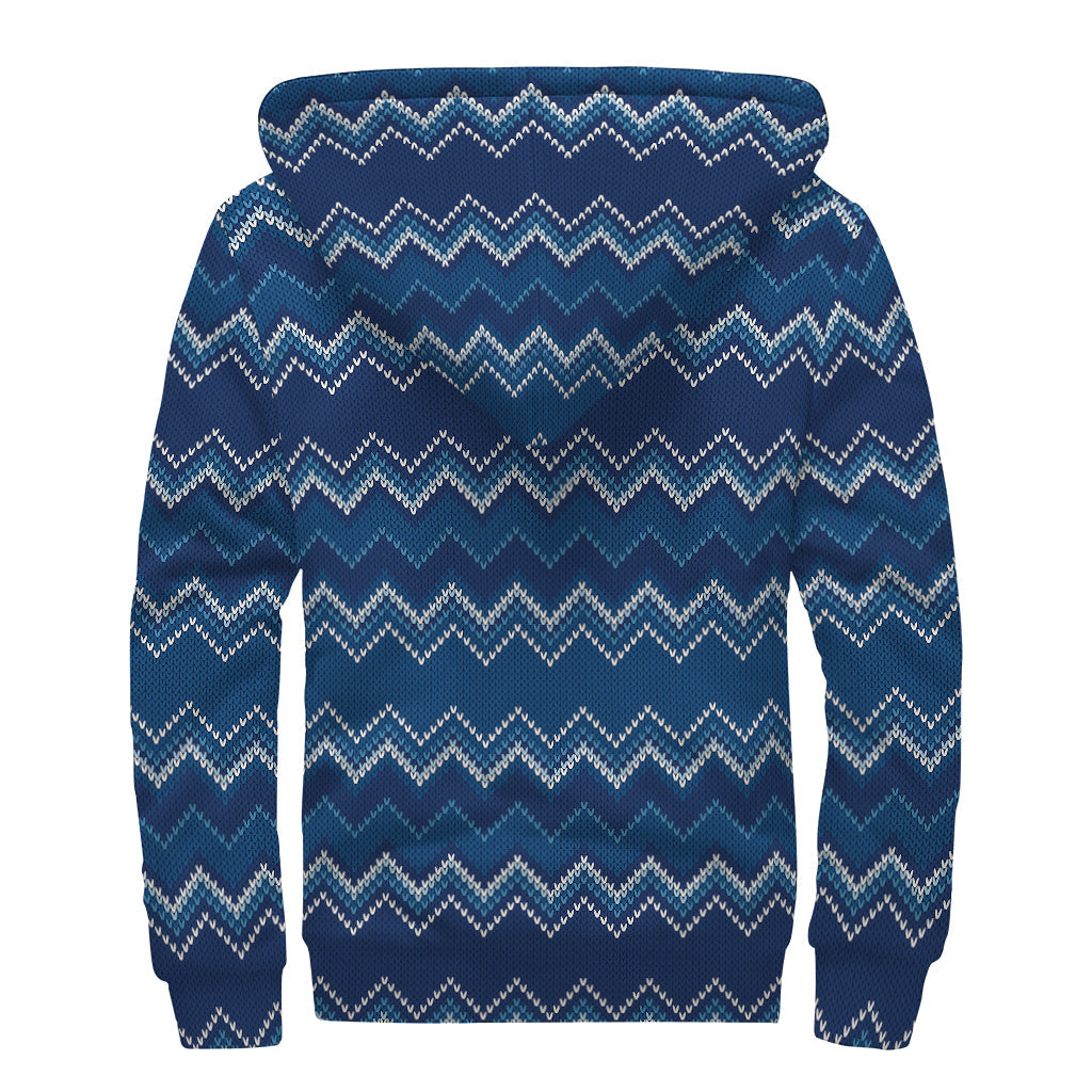 Groovy Blue Chevron Pattern Sherpa Lined Zip Up Hoodie for Free Spirited Hippies - 2