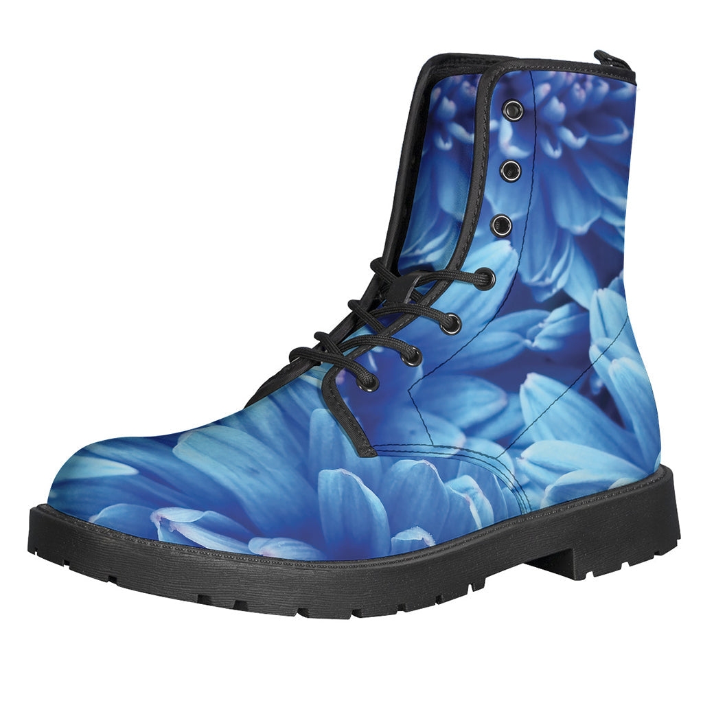 Blue Chrysanthemum Flower Power Leather Boots: The Ultimate Hippie Footwear - 1