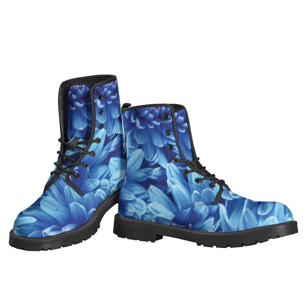 Blue Chrysanthemum Flower Power Leather Boots: The Ultimate Hippie Footwear - 3