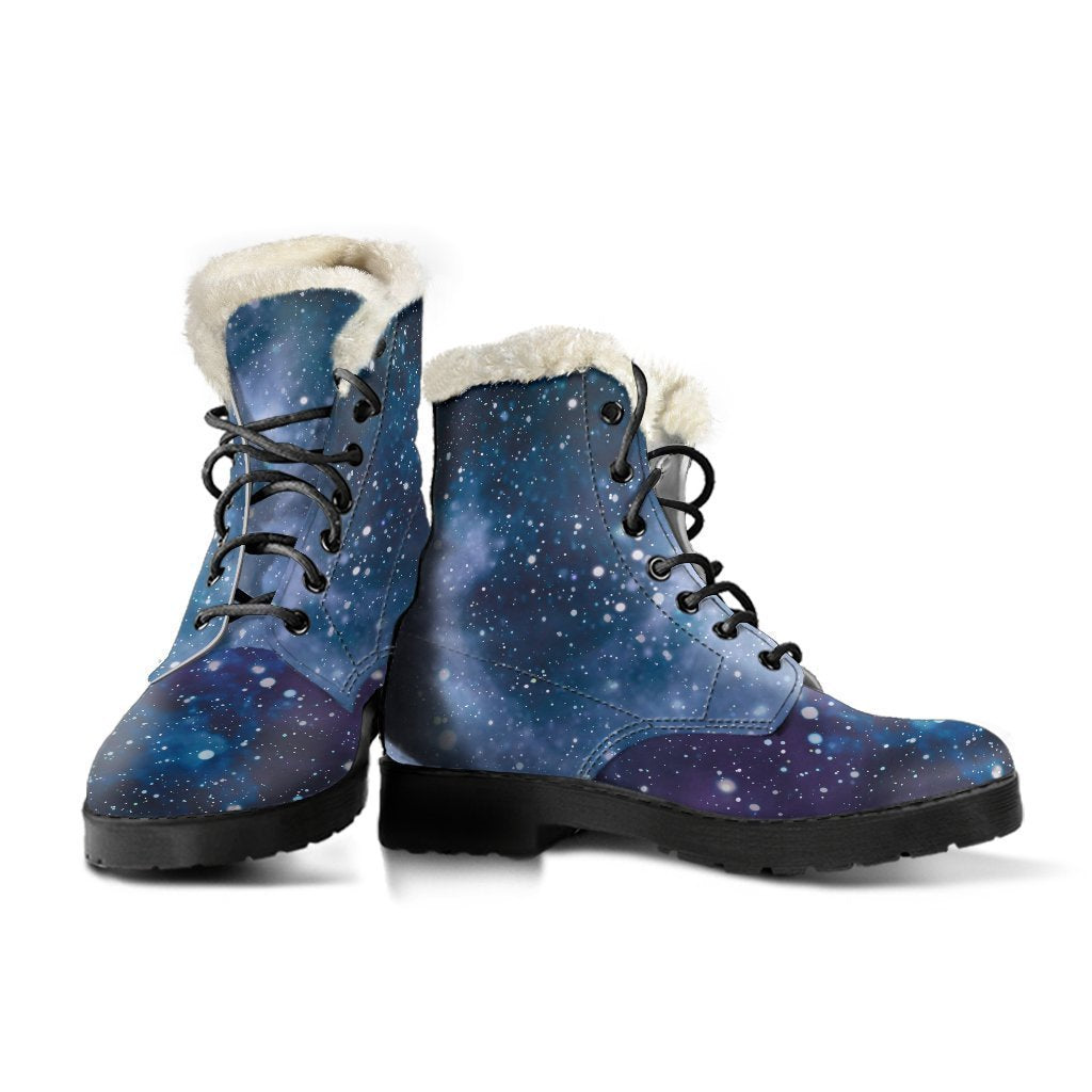 Blue Cloud Starfield Galaxy Space Print Faux Fur Leather Boots: Embracing Your Inner Hippie Style - 3