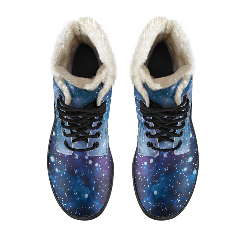 Blue Cloud Starfield Galaxy Space Print Faux Fur Leather Boots: Embracing Your Inner Hippie Style - 4