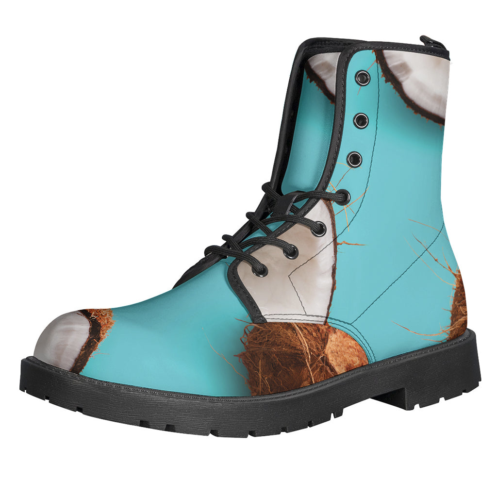 Blue Coconut Pattern Print Leather Lightweight Hippie Boots - 1