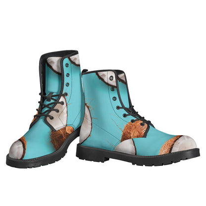 Blue Coconut Pattern Print Leather Lightweight Hippie Boots - 3