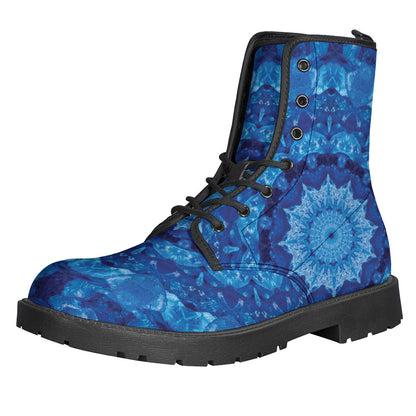 Boho Chic: Blue Crystal Kaleidoscope Print Leather Lightweight Boots for Hippies - 1