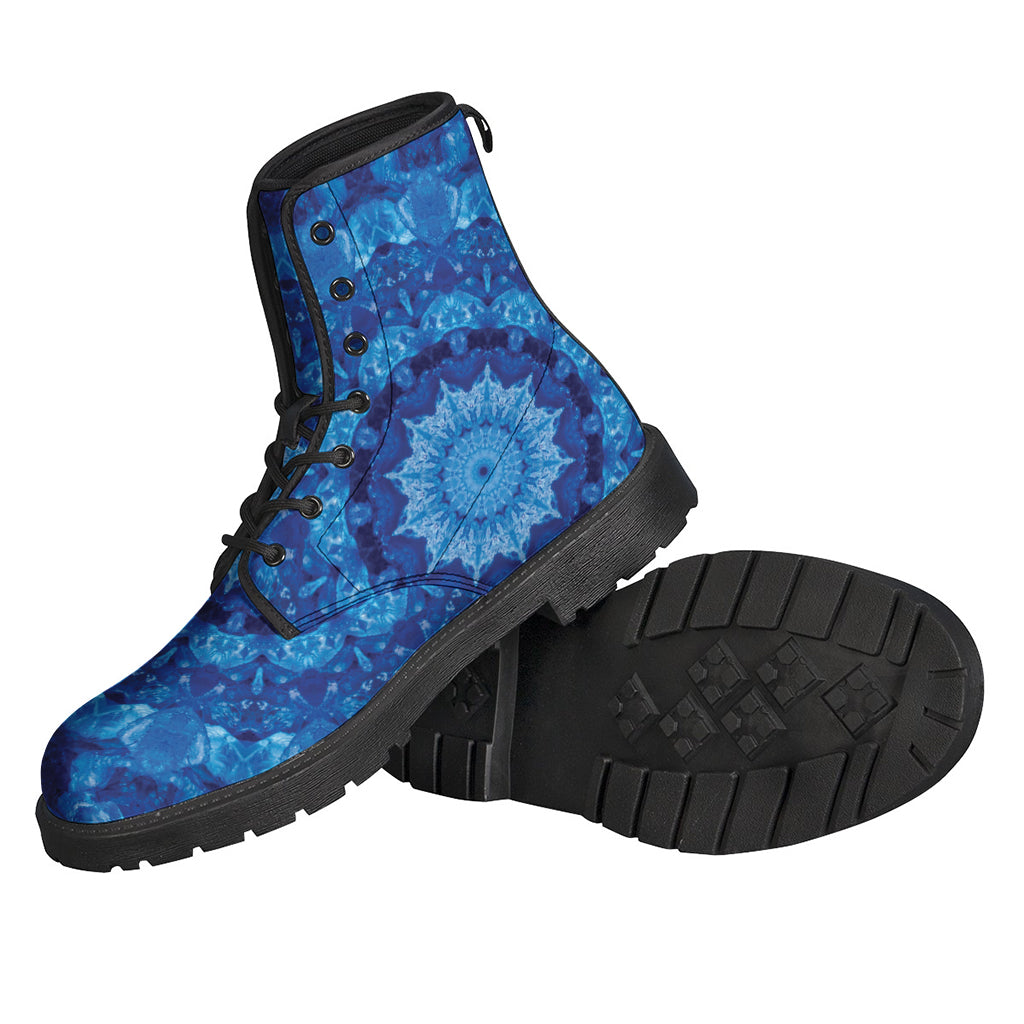 Boho Chic: Blue Crystal Kaleidoscope Print Leather Lightweight Boots for Hippies - 2