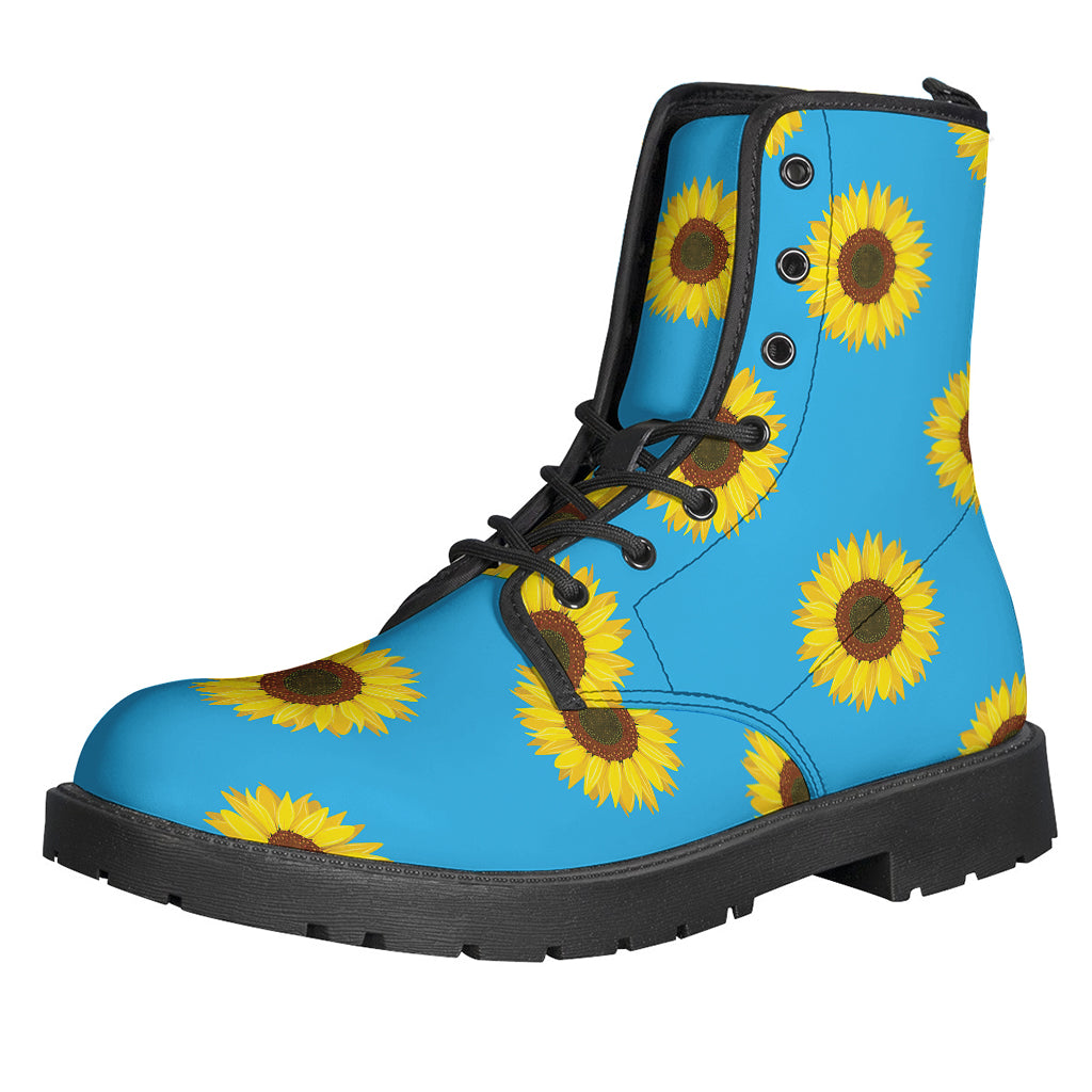 Sunflower Dreams: Blue Leather Lightweight Boots for Stylish Hippies - 1