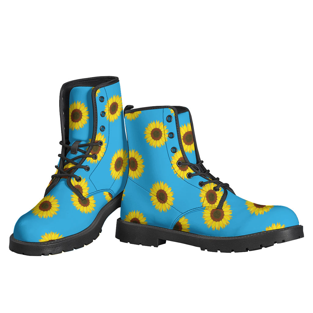 Sunflower Dreams: Blue Leather Lightweight Boots for Stylish Hippies - 3