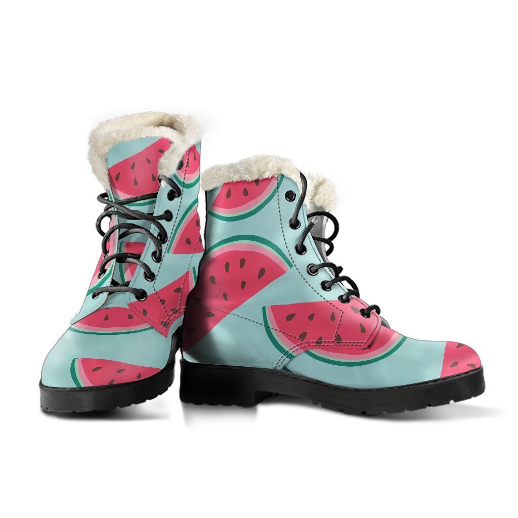 Get Groovy with These Blue Watermelon Pattern Faux Fur Leather Boots - 3