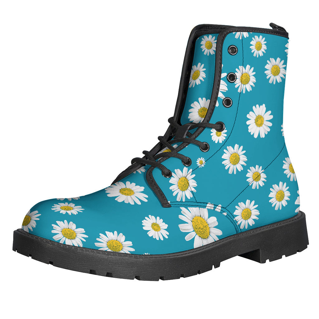 Blue Daisy Flower Power Leather Boots for Stylish Hippies - 1