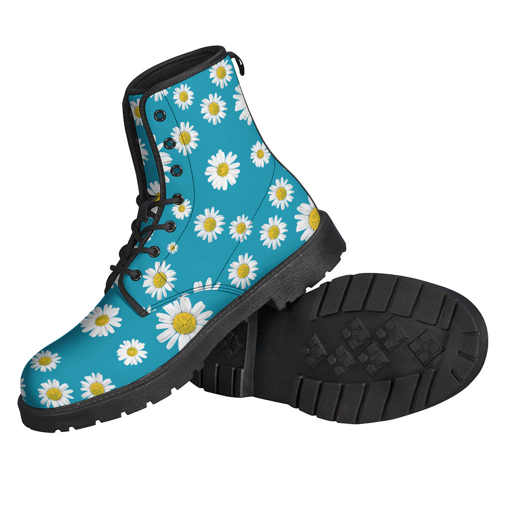 Blue Daisy Flower Power Leather Boots for Stylish Hippies - 2