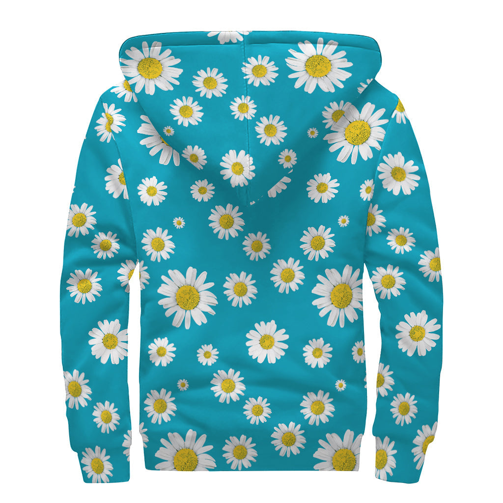 Blue Daisy Flower Power Sherpa Lined Zip Up Hoodie for Groovy Hippies - 2