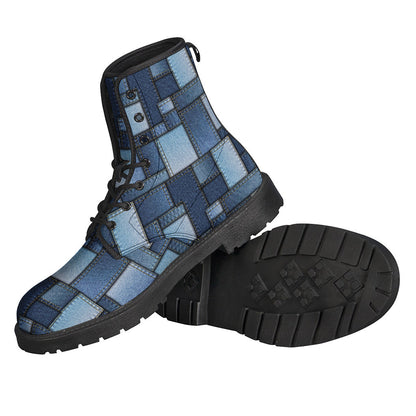 Groovy Denim Patchwork Leather Boots: A Stylish Step Back to the Hippie Era - 2