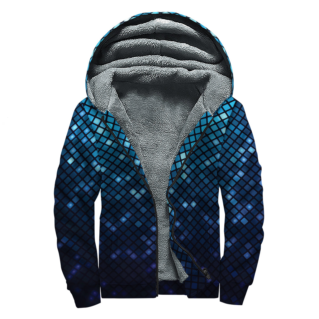 Blue Disco Lights Pattern Print Sherpa Lined Zip Up Hoodie for Free Spirited Hippies - 1