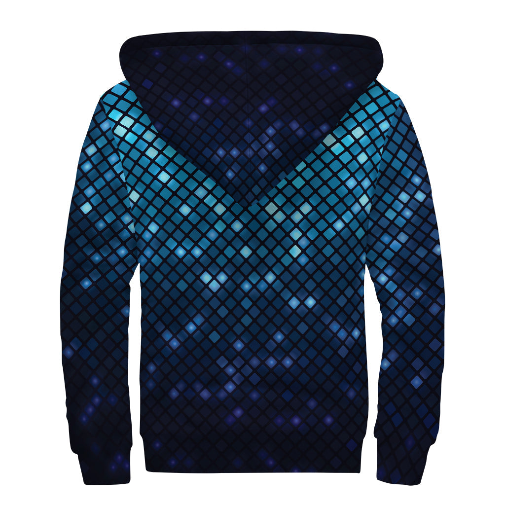 Blue Disco Lights Pattern Print Sherpa Lined Zip Up Hoodie for Free Spirited Hippies - 2