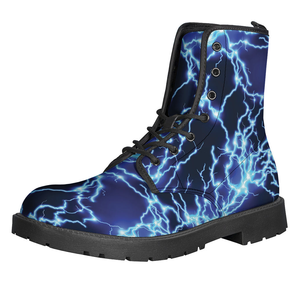 Electric Blue Lightning Print Leather Boots for the Free-Spirited Hippie Soul - 1