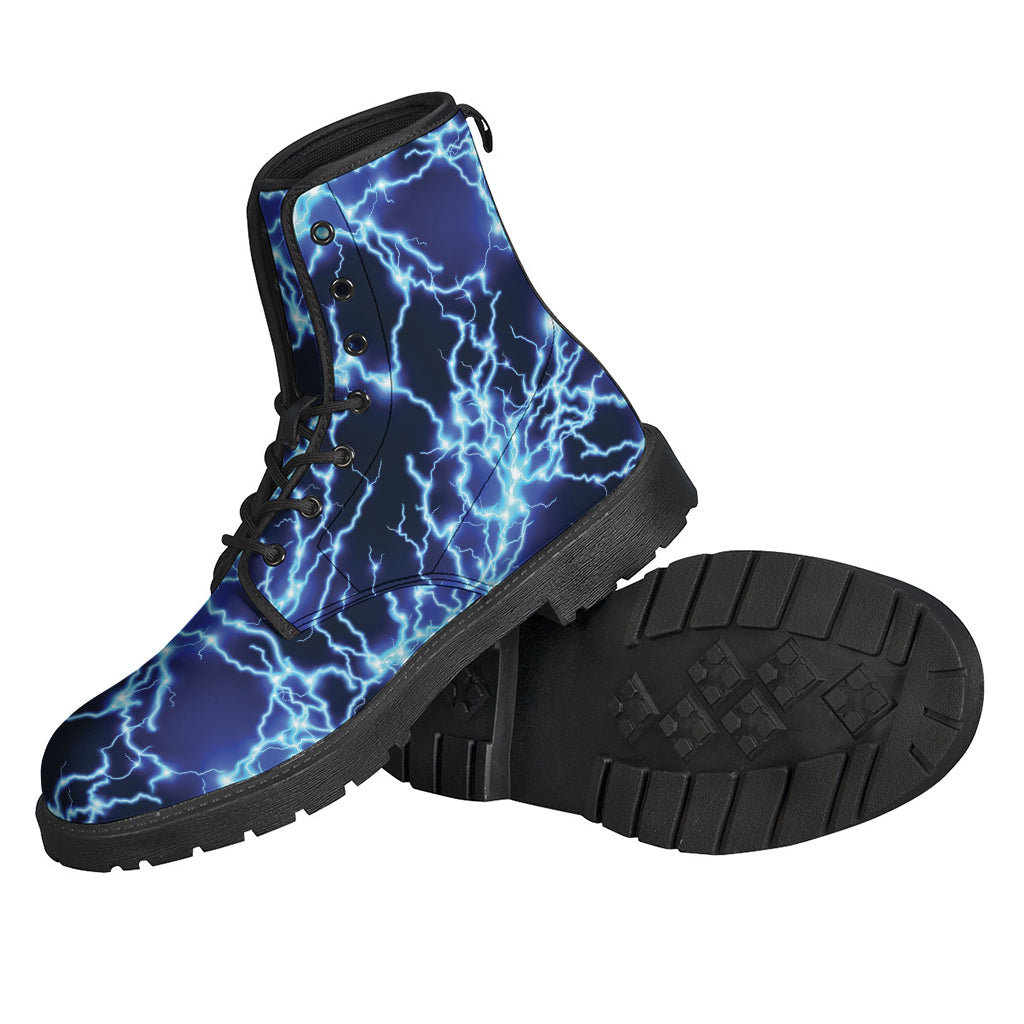 Electric Blue Lightning Print Leather Boots for the Free-Spirited Hippie Soul - 2