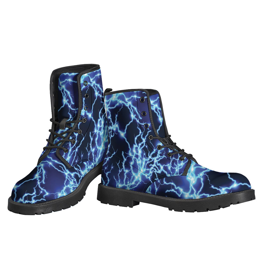 Electric Blue Lightning Print Leather Boots for the Free-Spirited Hippie Soul - 3