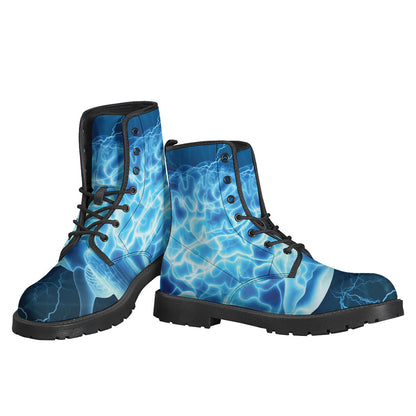 Psychedelic Vibes: Blue Electric Brain Activity Leather Boots - 3