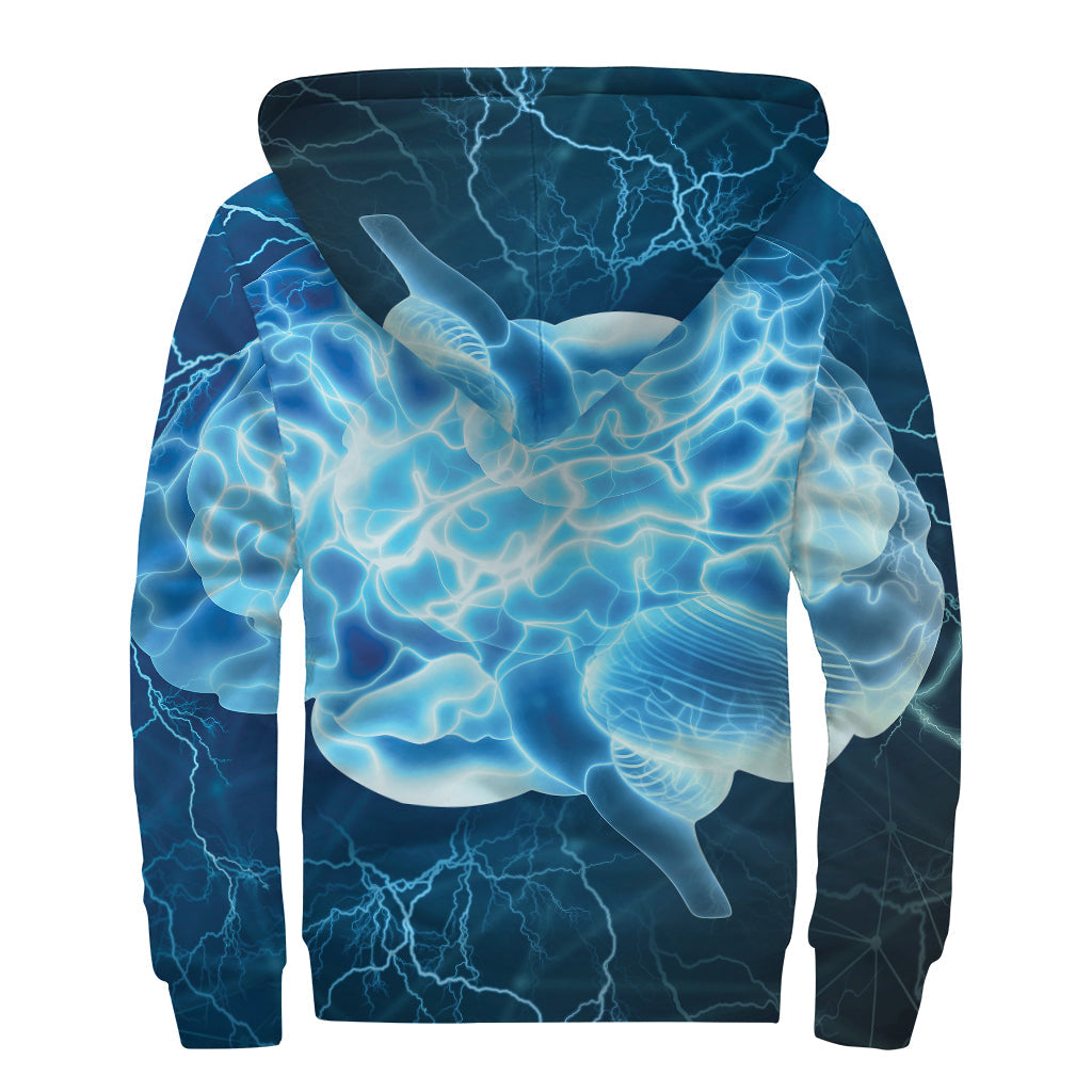 Blue Electric Brain Activity Sherpa-Lined Zip Up Hoodie for Those Groovy Hippies - 2