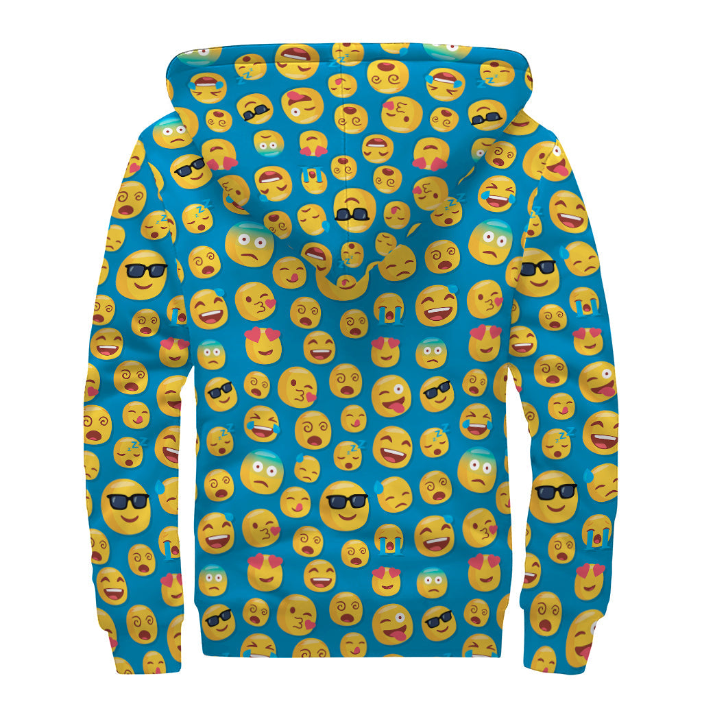 Groovy Blue Emoji Pattern Sherpa-Lined Zip Up Hoodie for Stylish Hippies - 2