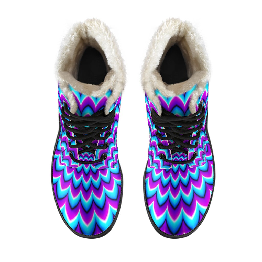 Expand Your Style with These Blue Optical Illusion Faux Fur Leather Hippie Boots - 4