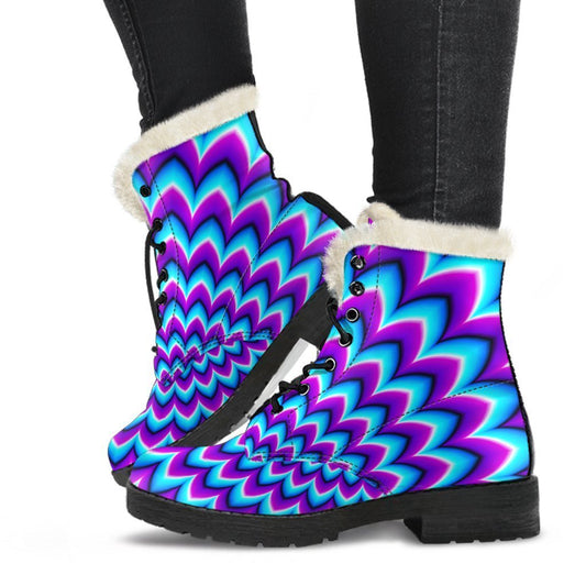 Expand Your Style with These Blue Optical Illusion Faux Fur Leather Hippie Boots - 1