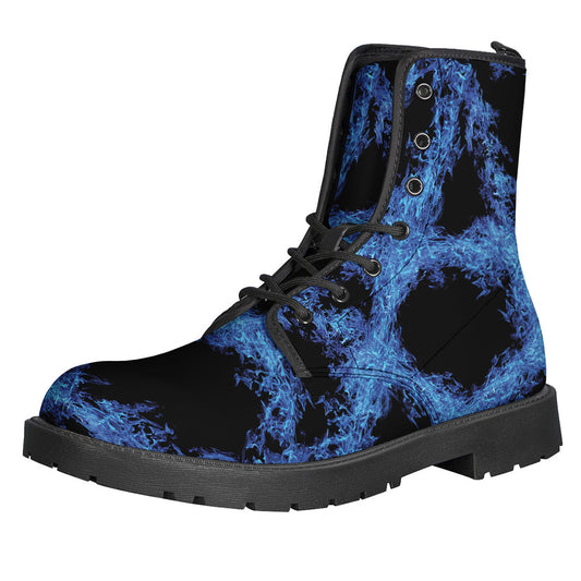 Blue Flame Pentagram Print Leather Lightweight Hippie Boots - 1