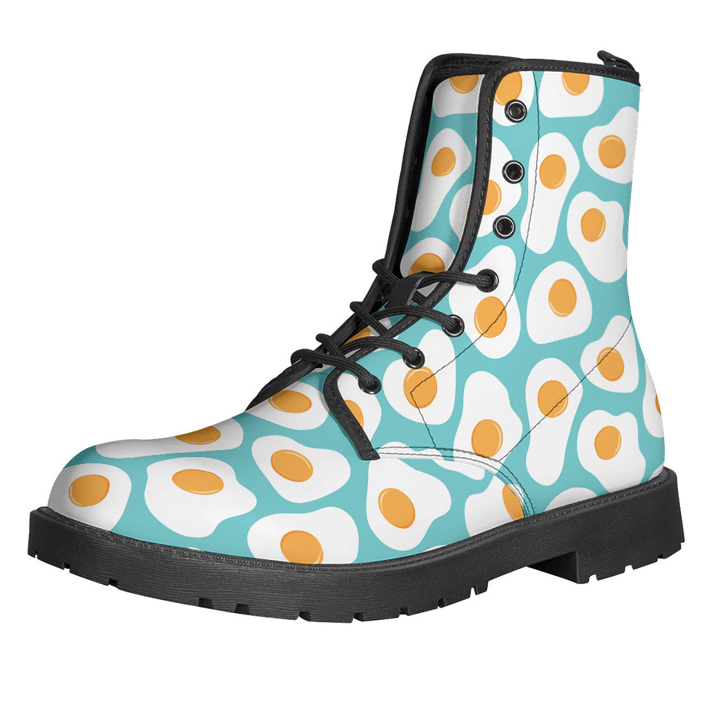 Groovy Blue Fried Eggs Pattern Leather Boots for Hippie Trendsetters - 1