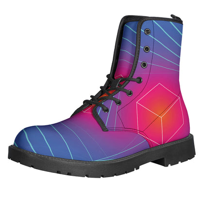 Blue Geometric EDM Light Print Leather Hippie Boots - 1