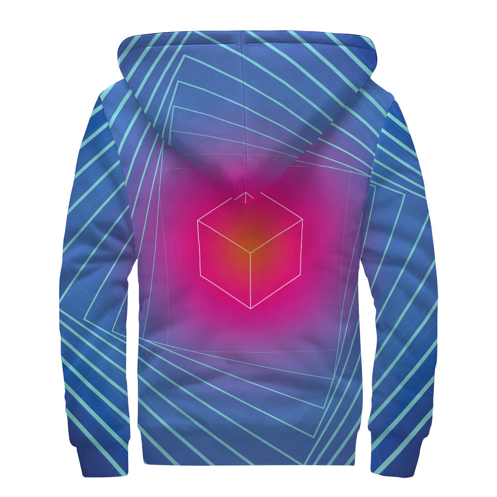 Blue Geometric Sherpa Lined Zip Up Hoodie: Embrace Your Inner Hippie Style - 2