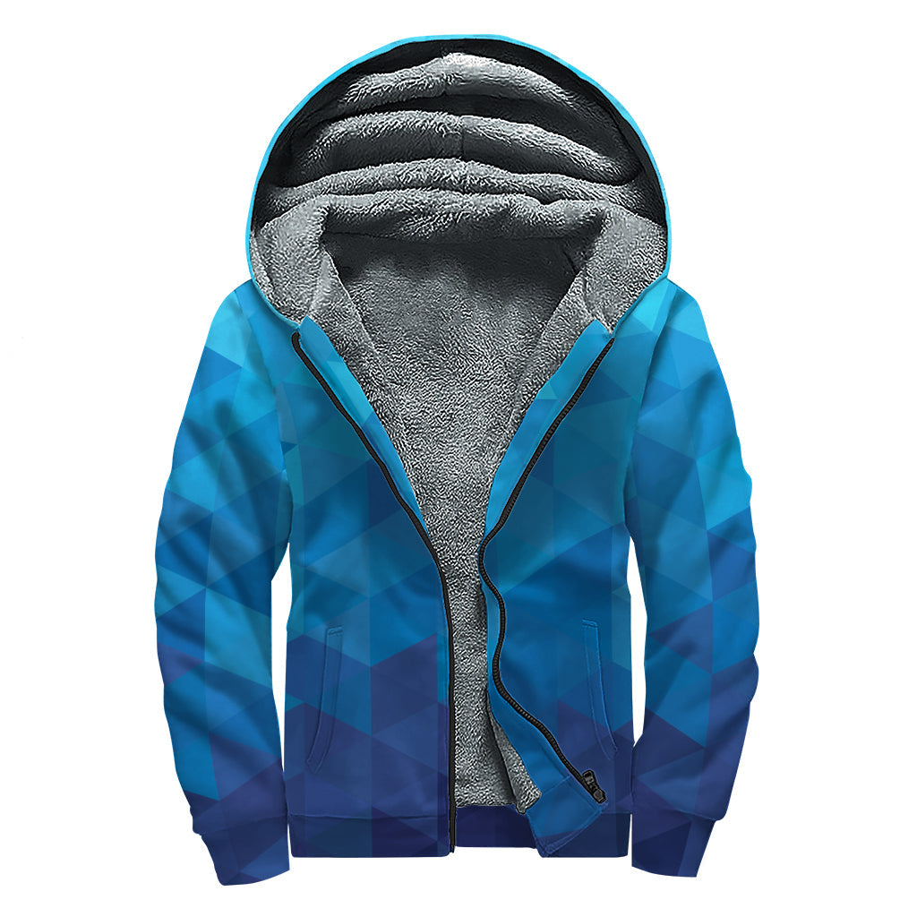 Blue Geometric Triangle Pattern Sherpa Lined Zip Up Hoodie for the Groovy Hippie - 1