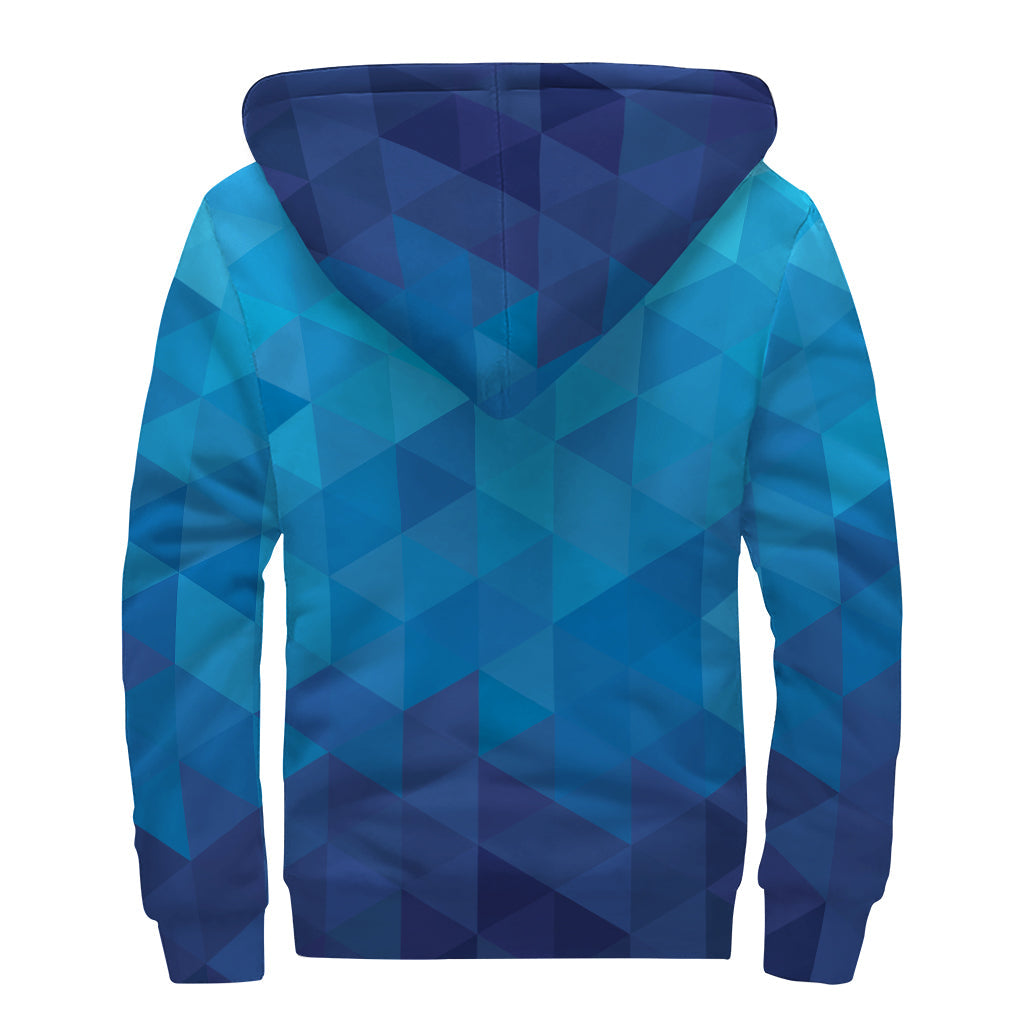 Blue Geometric Triangle Pattern Sherpa Lined Zip Up Hoodie for the Groovy Hippie - 2