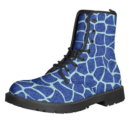 Blue Giraffe Print Leather Lightweight Boots for the Free-Spirited Hippies - 1