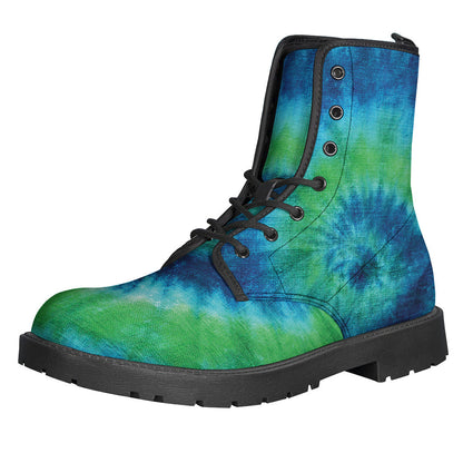 Blue, Green, and White Tie-Dye Leather Boots for Free-Spirited Hippies - 1