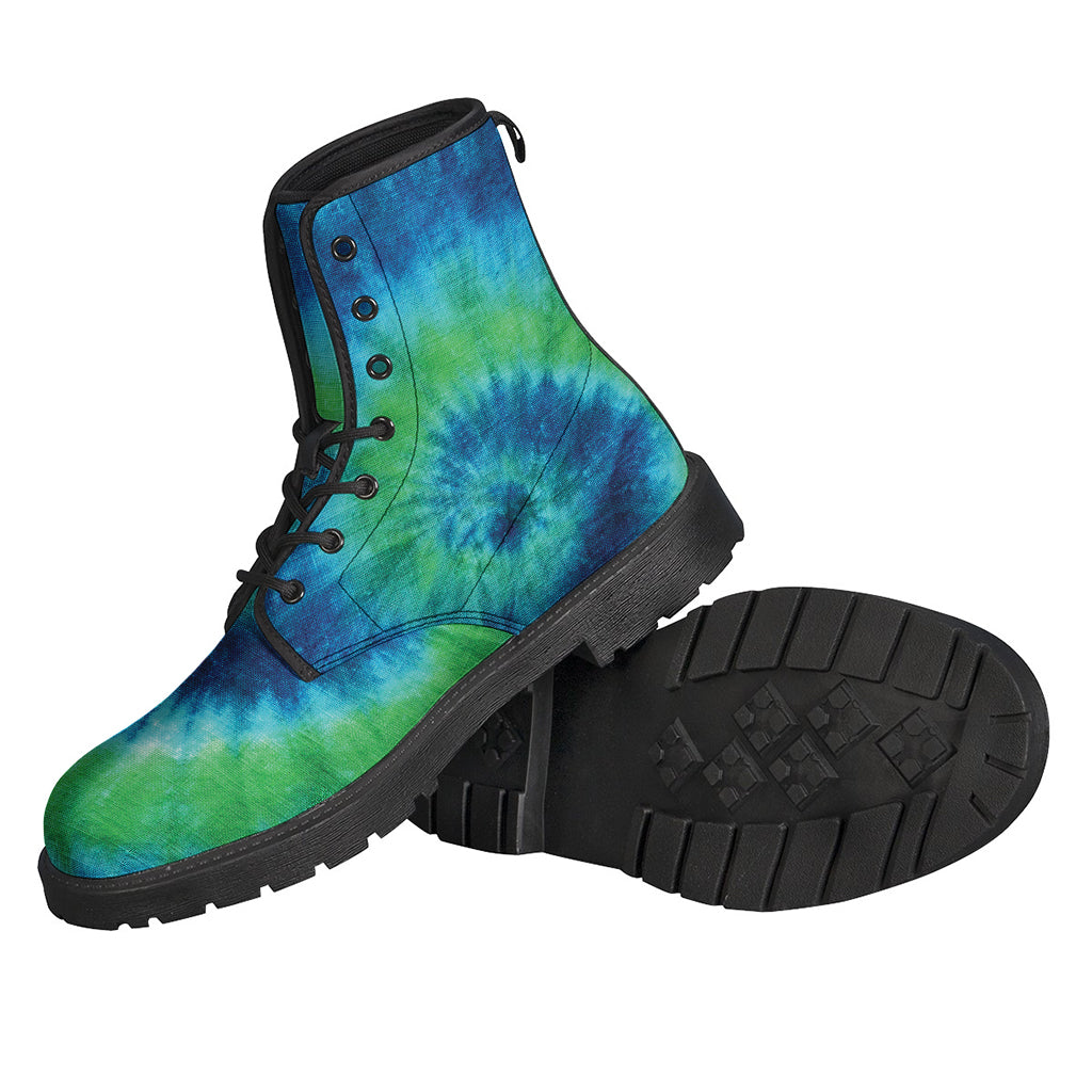 Blue, Green, and White Tie-Dye Leather Boots for Free-Spirited Hippies - 2