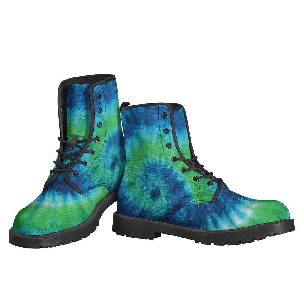 Blue, Green, and White Tie-Dye Leather Boots for Free-Spirited Hippies - 3