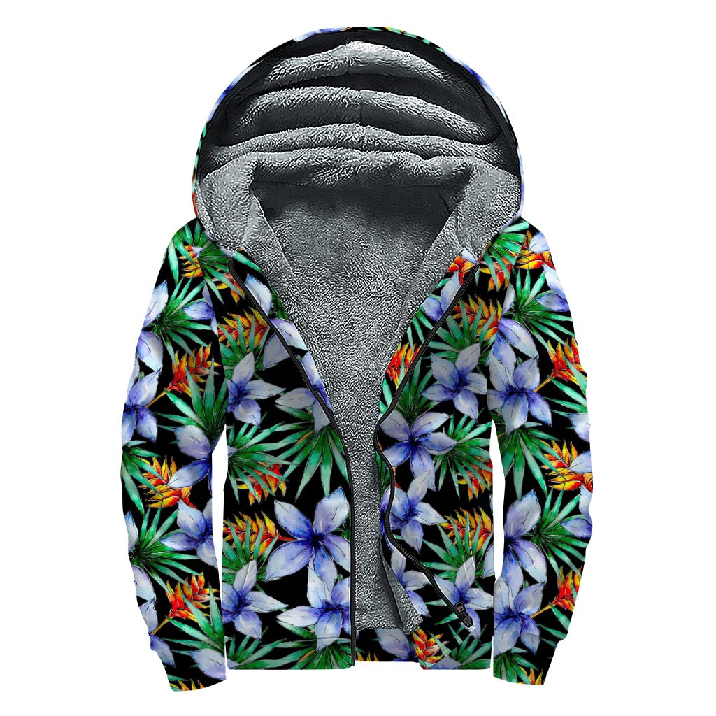 Blue Hawaiian Wildflowers Sherpa Hoodie - Embrace Your Inner Hippie Style - 1