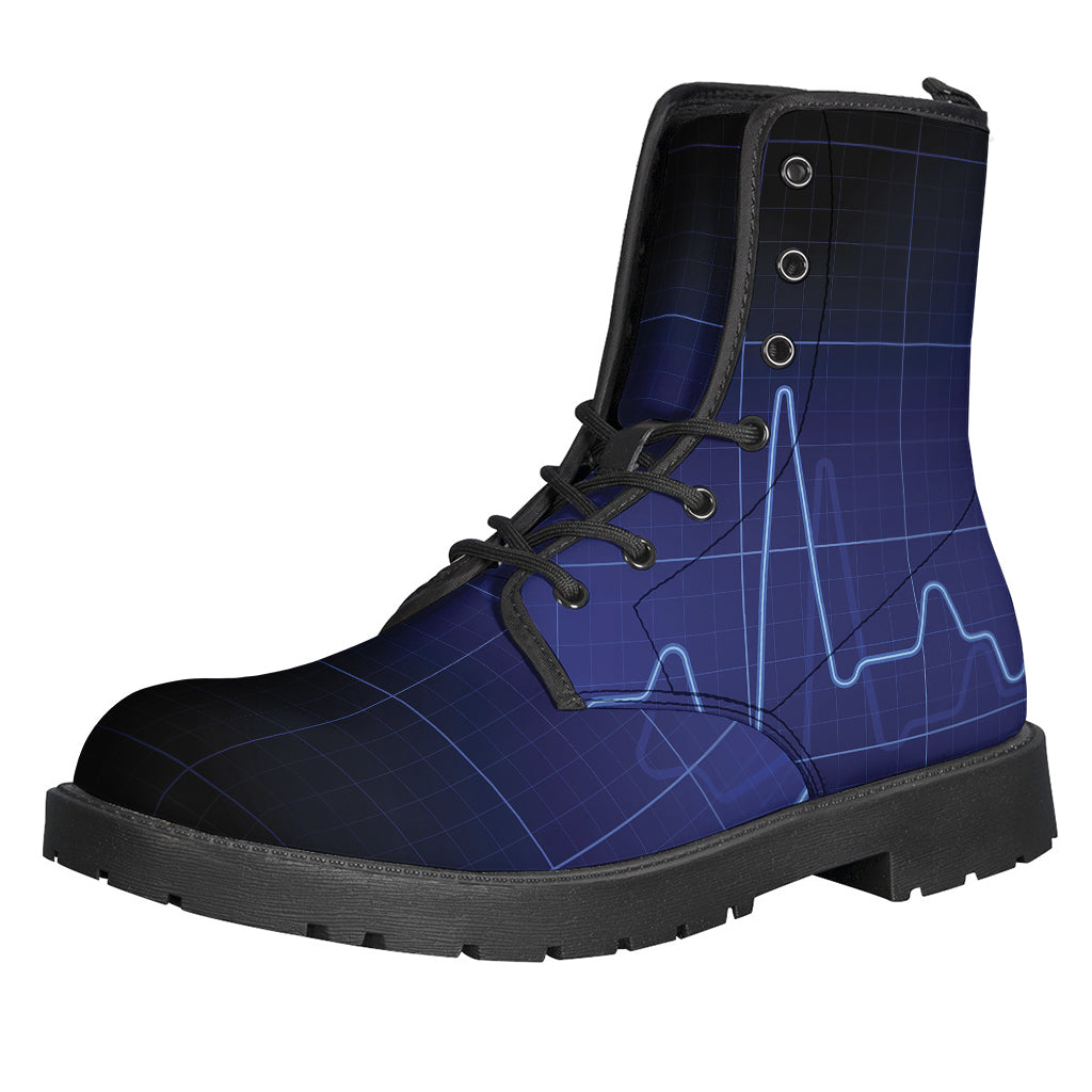 Blue Heartbeat Print Leather Boots for the Free-Spirited Hippie - 1