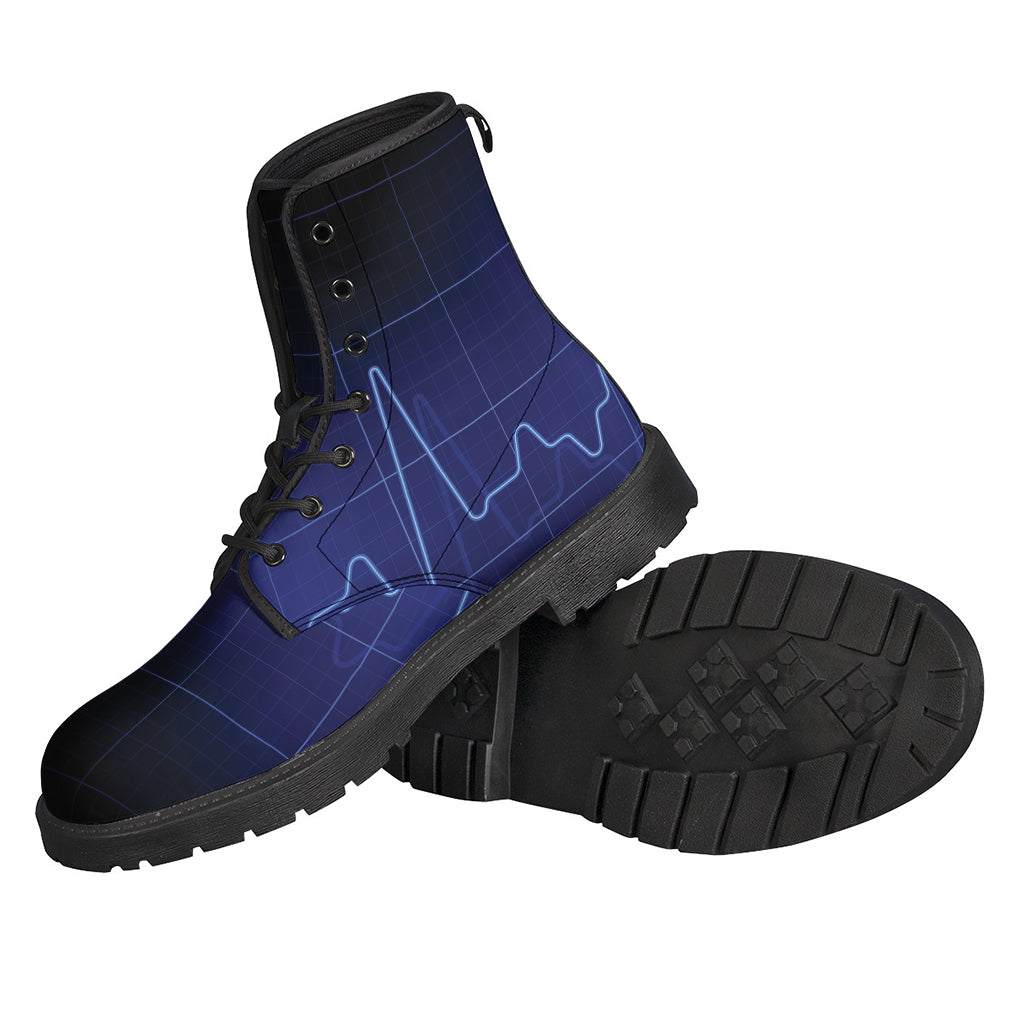 Blue Heartbeat Print Leather Boots for the Free-Spirited Hippie - 2