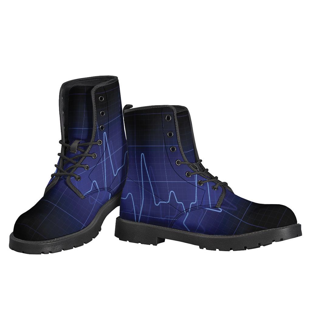 Blue Heartbeat Print Leather Boots for the Free-Spirited Hippie - 3