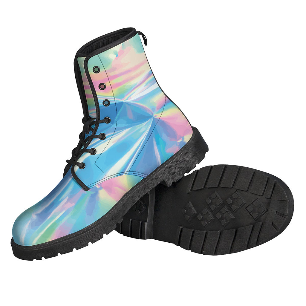 Blue Holographic Leather Boots: Groovy Style for Modern Hippies - 2