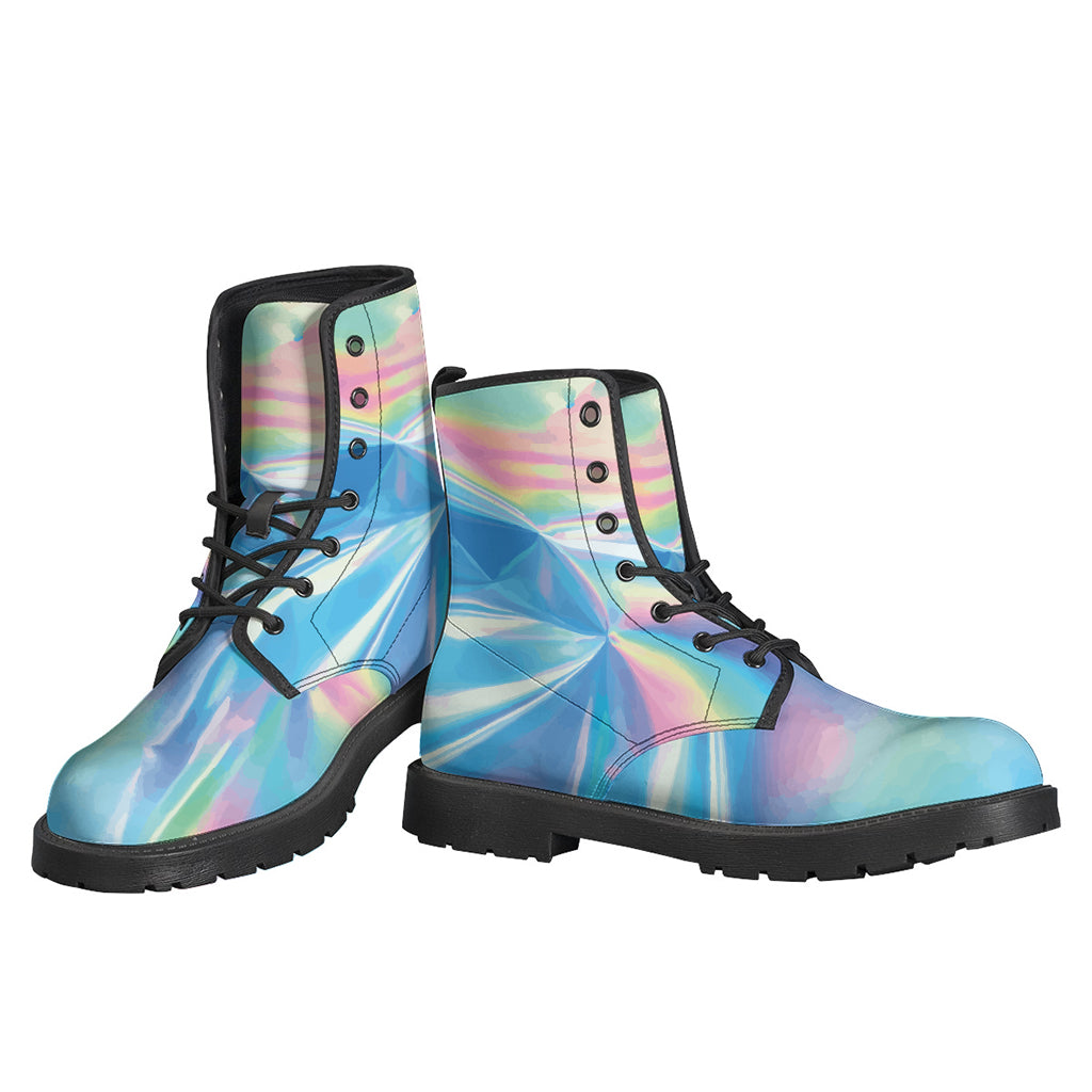 Blue Holographic Leather Boots: Groovy Style for Modern Hippies - 3