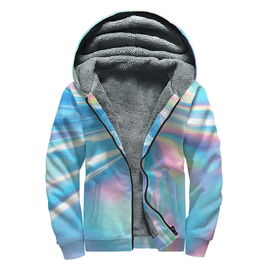 Blue Dream Sherpa: Embrace Your Inner Hippie With This Holographic Print Zip Up Hoodie - 1