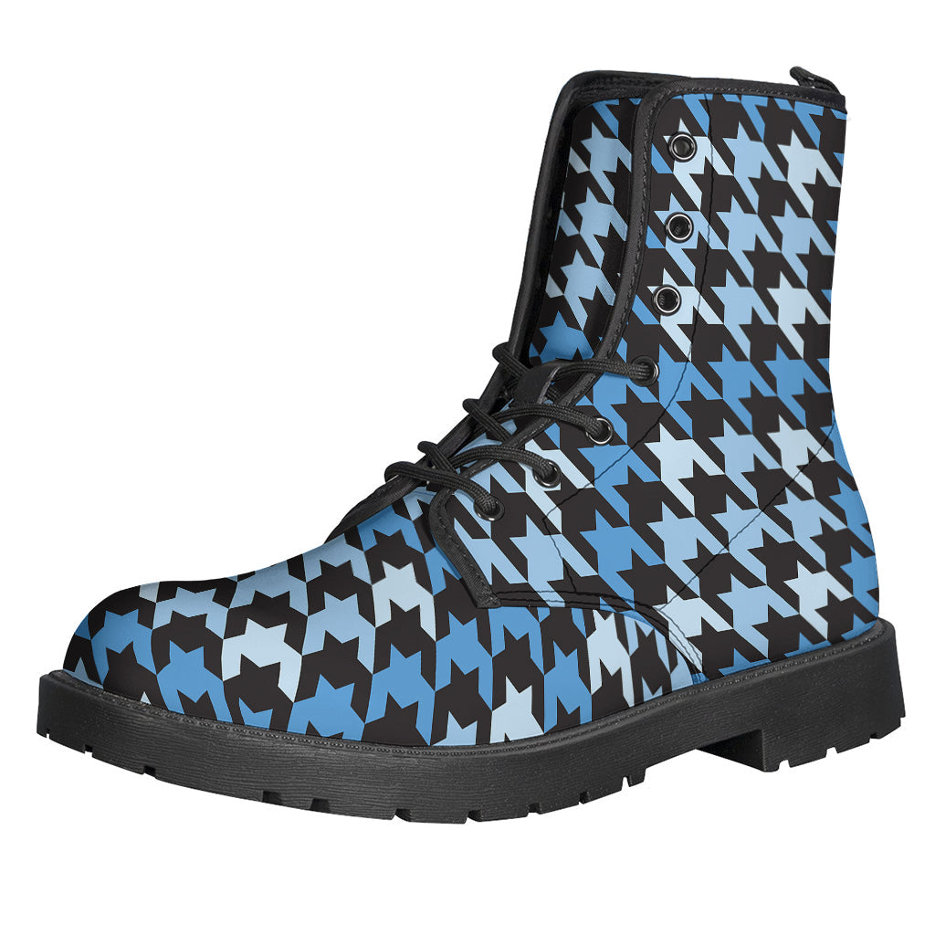 Blue Houndstooth Leather Boots for the Free-Spirited Hippie - 1