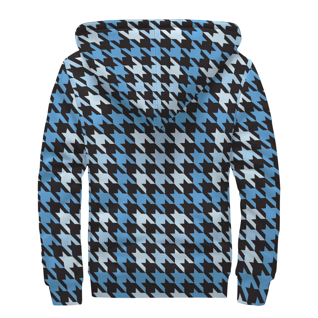 Blue Houndstooth Sherpa Style: Stay Cozy and Cool in this Hippie Zip Up Hoodie - 2