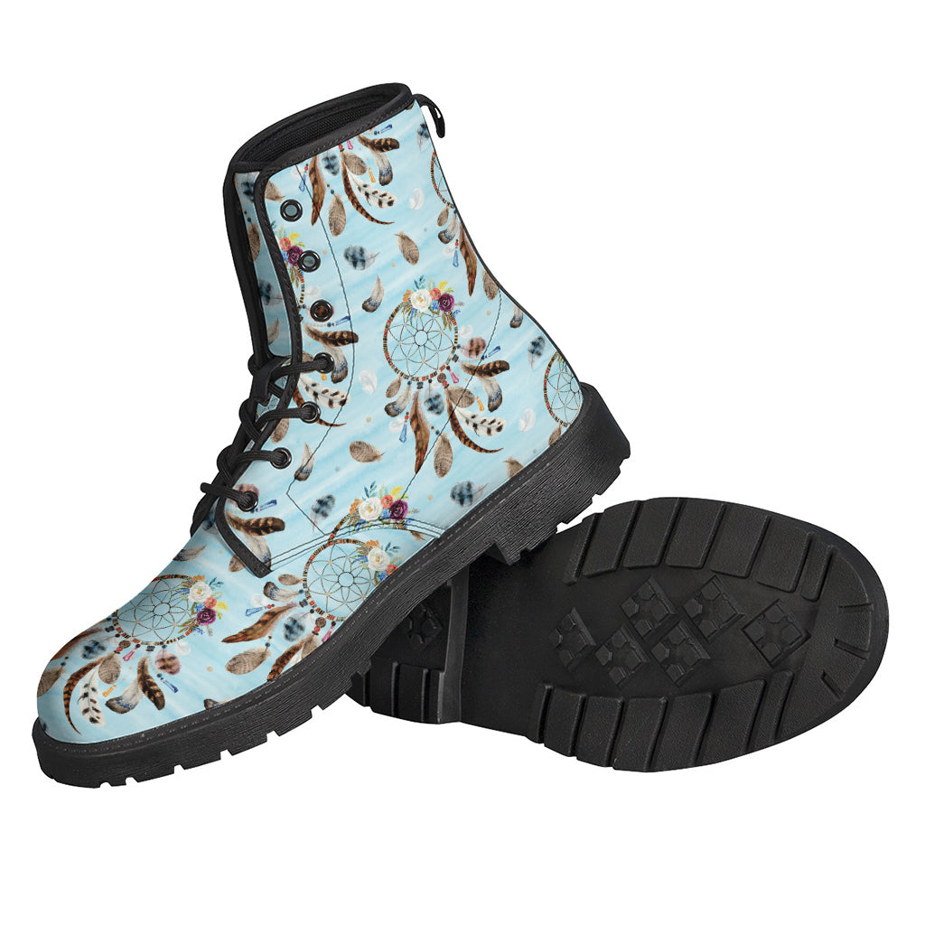 Blue Indian Dream Catcher Pattern Leather Boots for Your Inner Hippie Spirit - 2