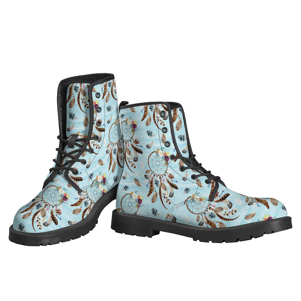 Blue Indian Dream Catcher Pattern Leather Boots for Your Inner Hippie Spirit - 3