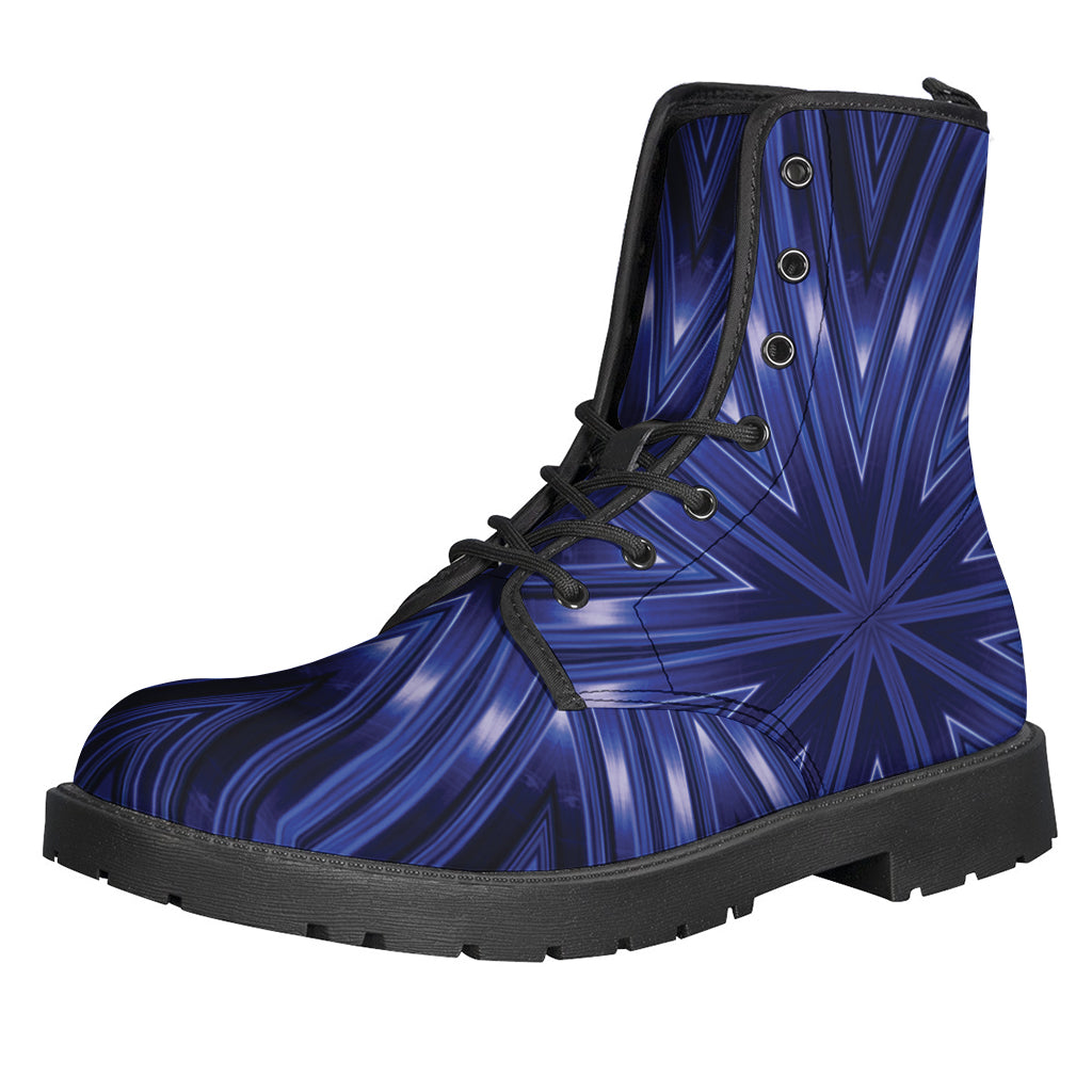 Blue Kaleidoscope Print Leather Hippie Boots - 1