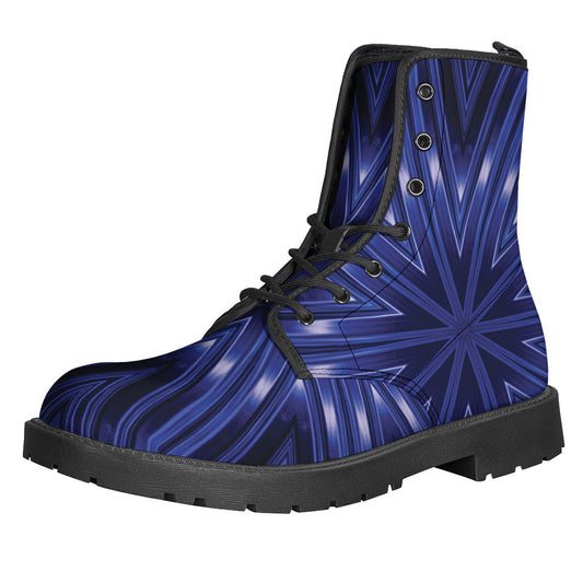 Blue Kaleidoscope Print Leather Hippie Boots - 1