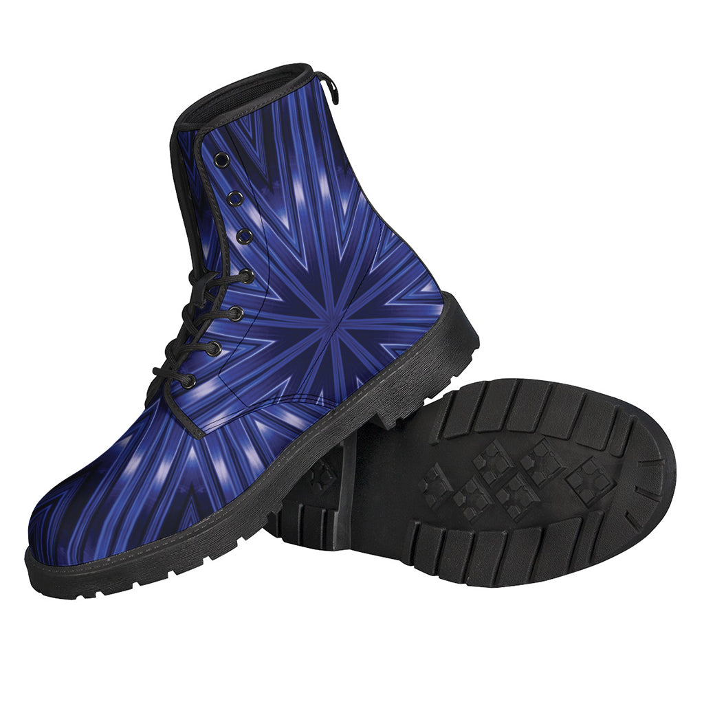 Blue Kaleidoscope Print Leather Hippie Boots - 2